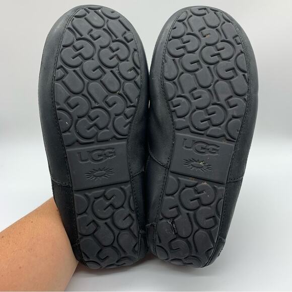 UGG Ascot Leather Shearling Lined Slippers In Black Marble Size 11 Lounge Comfy - Picture 12 of 13